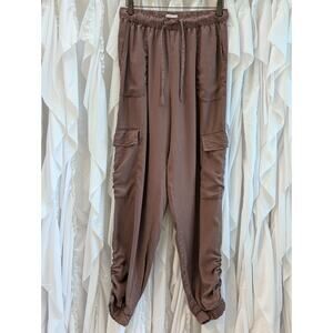 Japna Size M Brown Drawstring/Elastic Lightweight High Waist Cargo Joggers